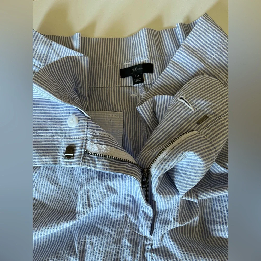 J.Crew Blue White Stripe Seersucker Paper Bag High Rise Shorts Cotton 10